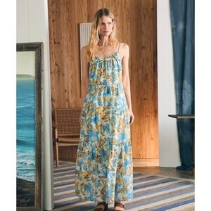 faherty dress Maxi Chaser‎ floral Blue Boho Cottage Beach XS Tiered Boho Silk